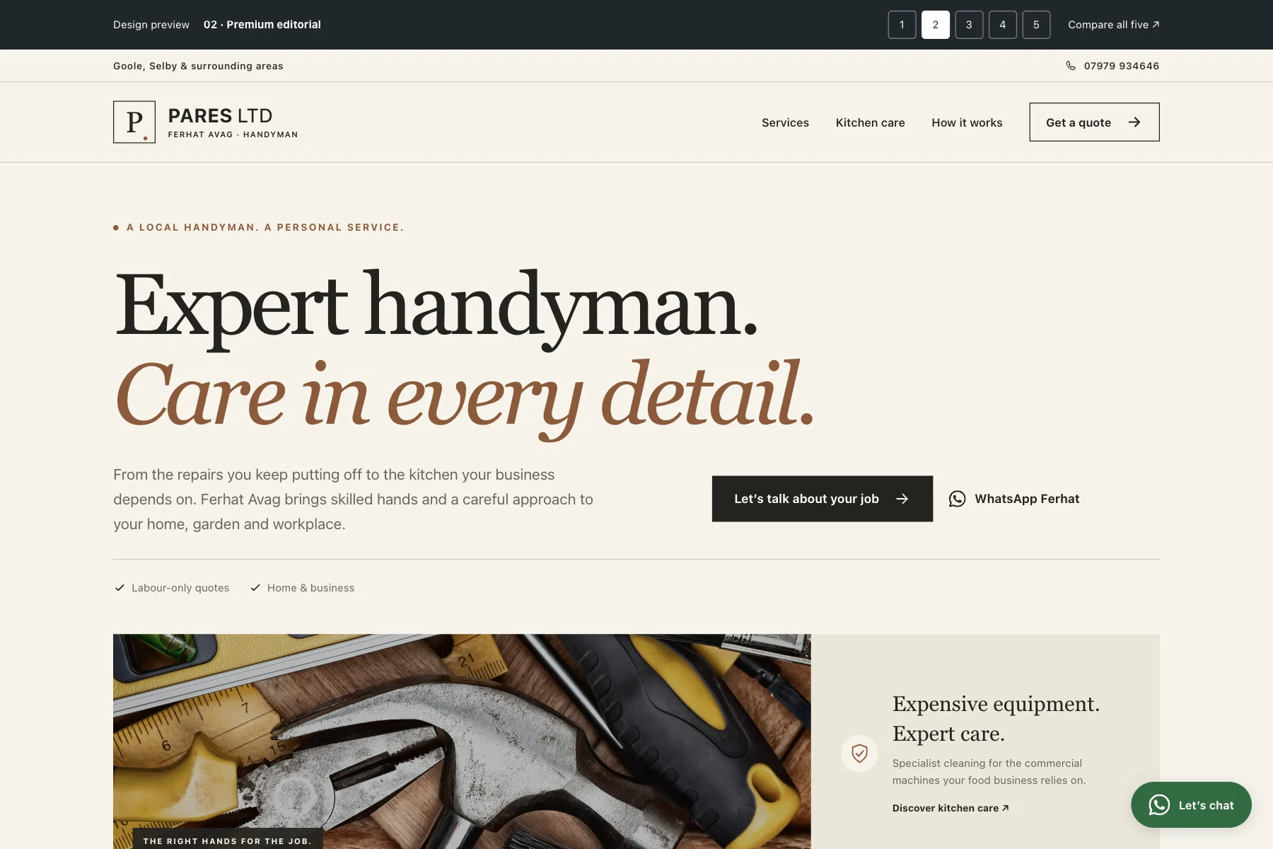 Premium editorial website preview with cream tones, serif typography and an editorial composition